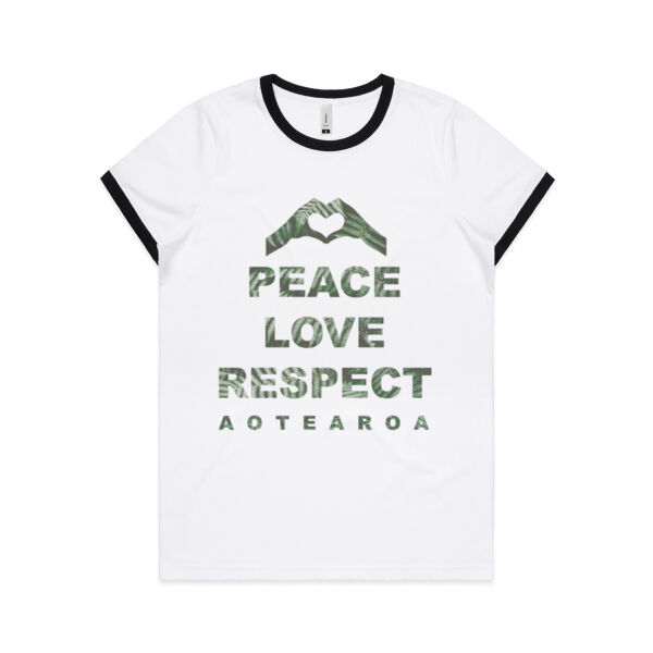 Peace Love Respect Aotearoa, Heart Symbol - Womens Ringer Tee Thumbnail