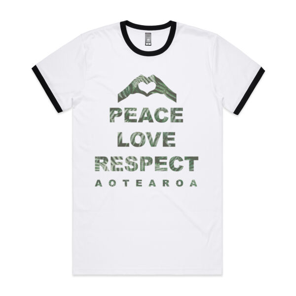 Peace Love Respect Aotearoa, Heart Symbol - Mens Ringer Tee Thumbnail