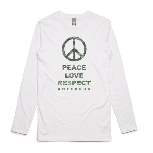 Peace, Love, Respect, Aotearoa - Peace Symbol - Mens Ink Longsleeve Tee Thumbnail
