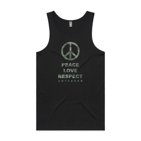 Peace, Love, Respect, Aotearoa - Peace Symbol - Mens Lowdown Singlet Thumbnail