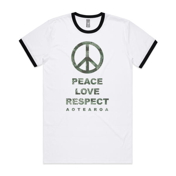 Peace, Love, Respect, Aotearoa - Peace Symbol - Mens Ringer Tee Thumbnail